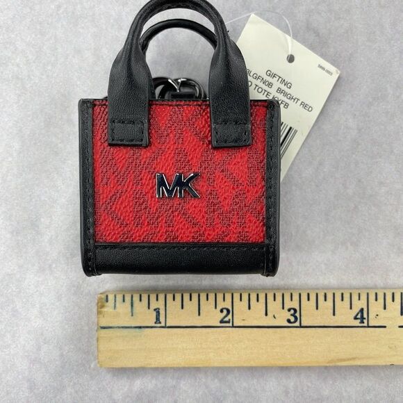MICHAEL KORS Micro Signature Logo Earbud Case AirPod Case Red Womens Purse Fob - Picture 12 of 14